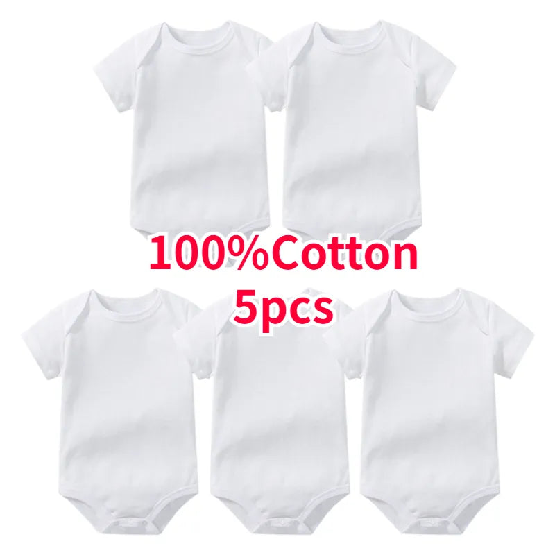 Bodysuit for Newborn Baby Romper Boys Girls Clothes Summer 100% Cotton Pure White Short Sleeve Toddler Infant Jumpsuit 3PCS/5PCS